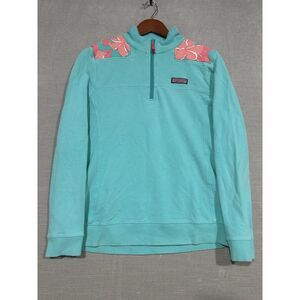 Vineyard Vines Women's Shep Shirt 1/4‎ Zip Long Sleeve Medium Green Floral